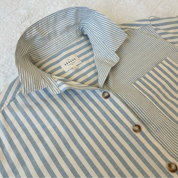 SEZANE Celia Dress Blue White Stripe Wmn’s Sz Small Chic stylish French Vibes - Picture 9 of 12